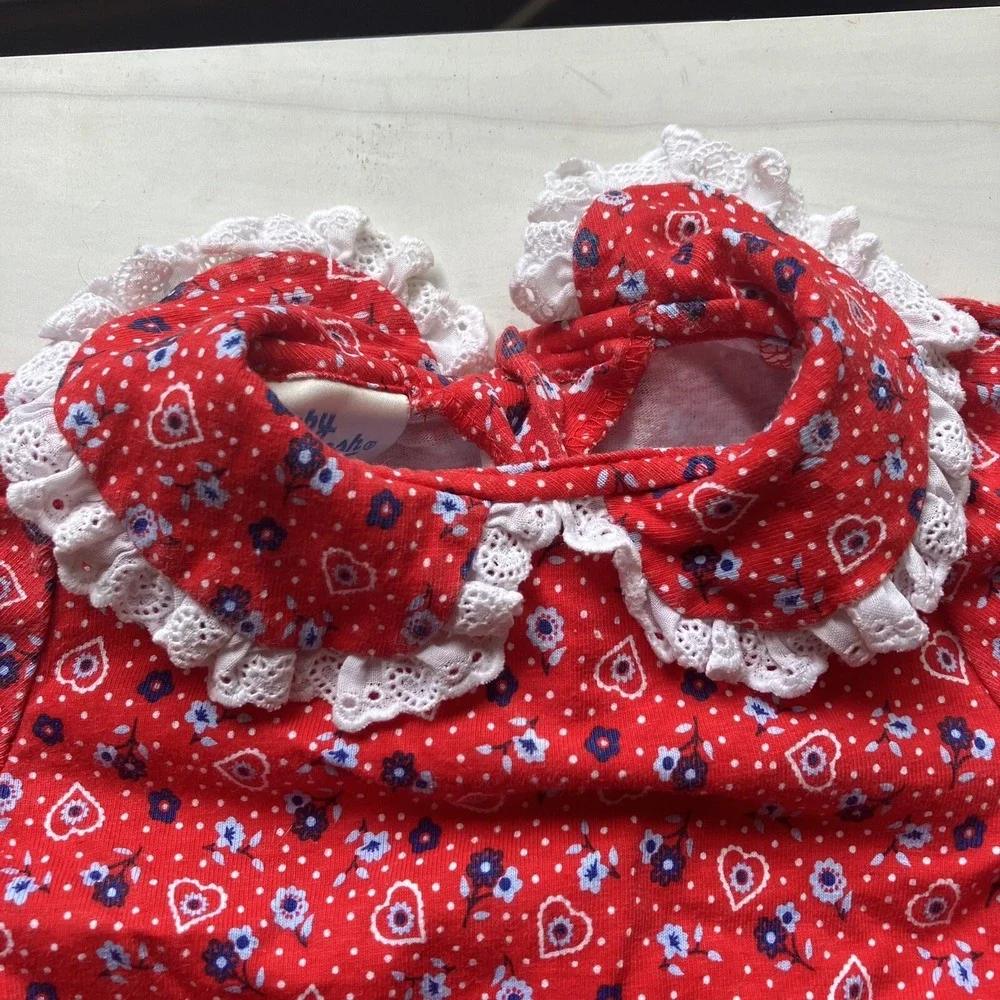 Vintage Oshkosh B'gosh Red Hearts And flowers bubble Romper‎ 3-6 Months